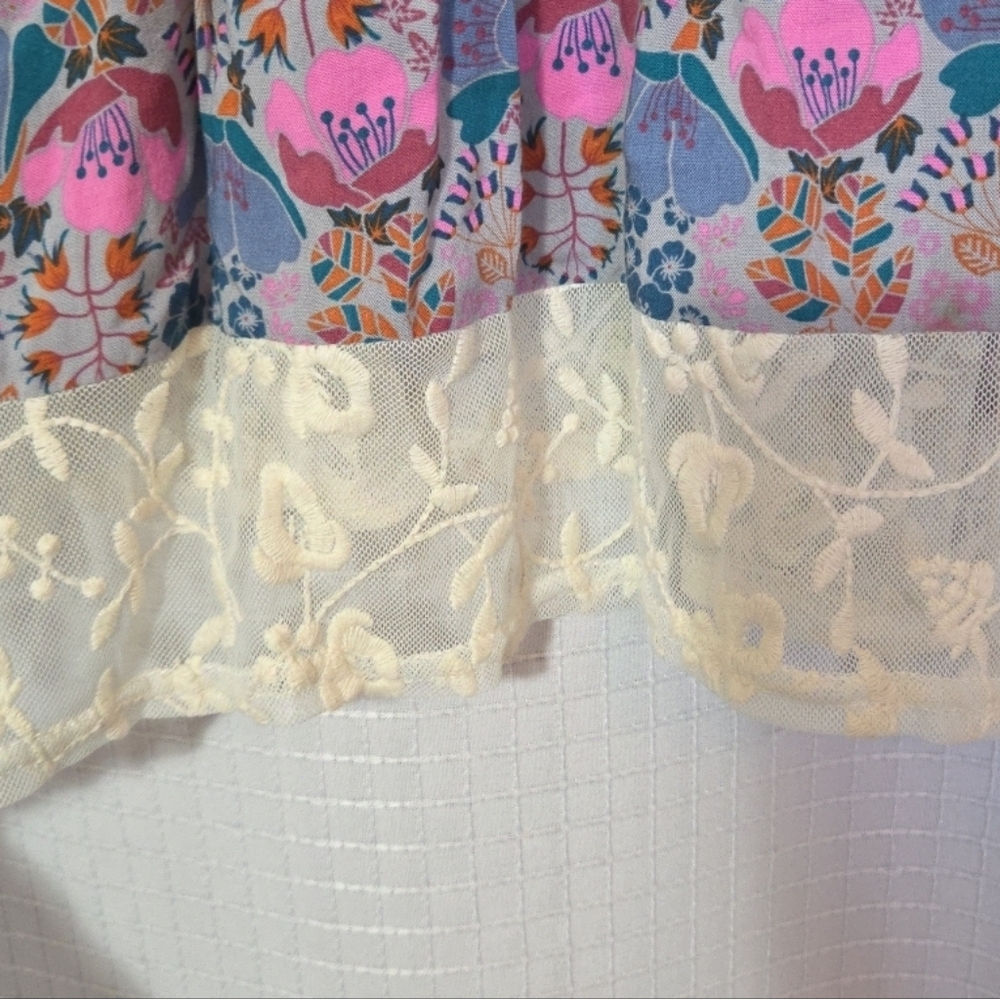 Matilda Jane Pink & Blue Floral Lace-Front Boho Tunic Size Large - Picture 3 of 9